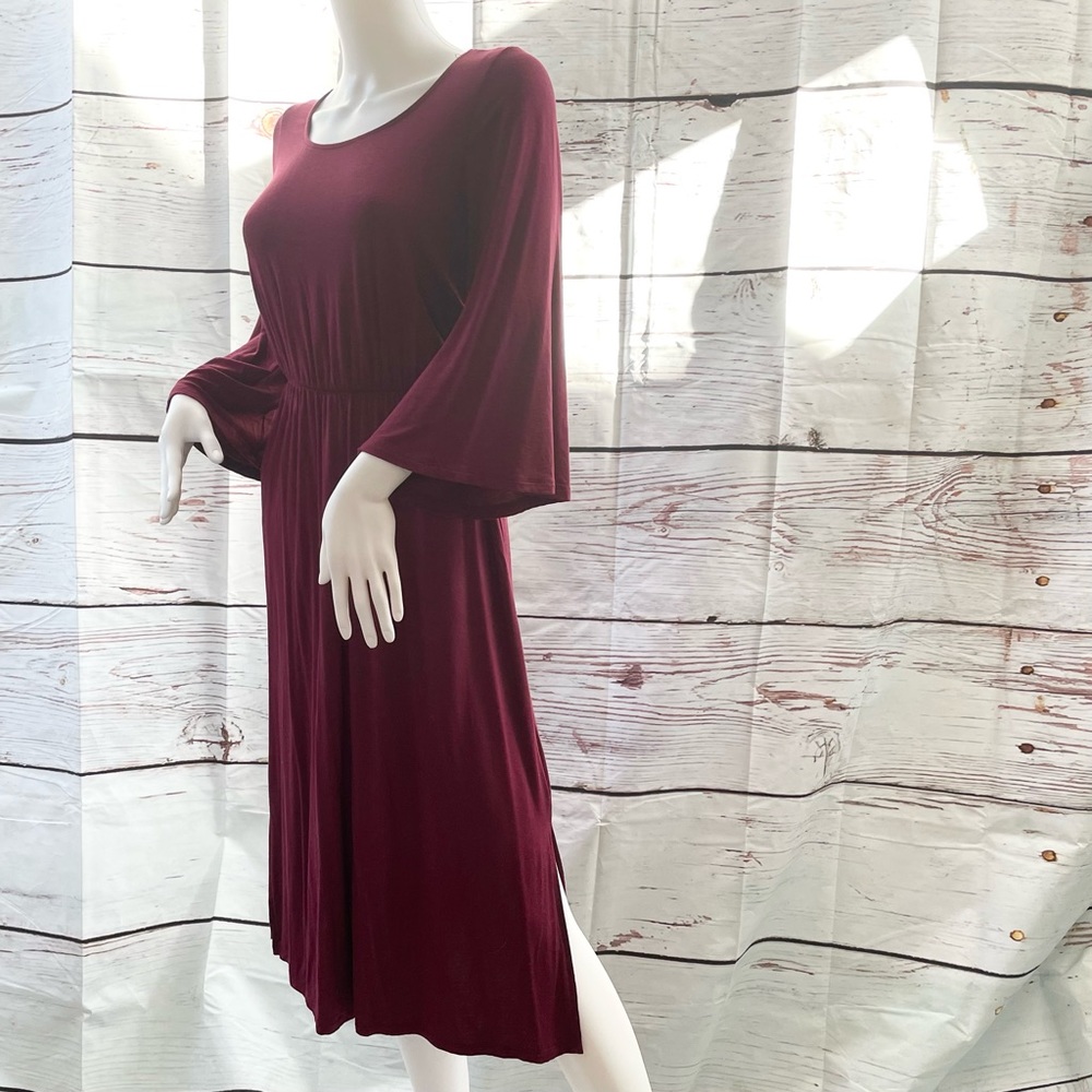 Wet Seal Retro 70s Bell Sleeve Twist Back Peekaboo Slit Midi Dress S Maroon Red
